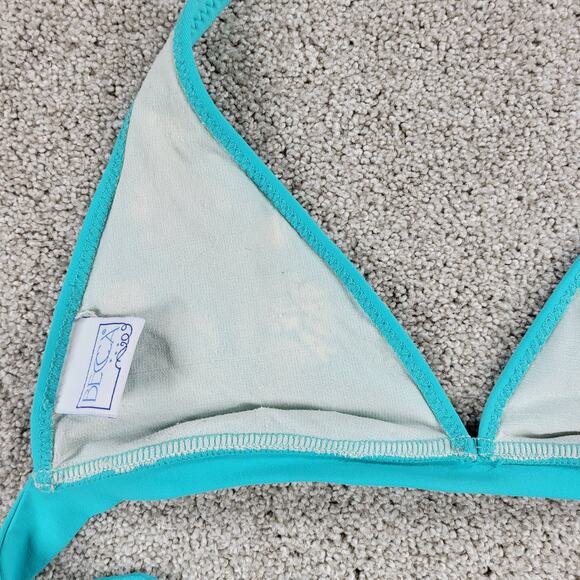 Becca Womens Bikini Large Teal Blue 2 Piece Floral Embroidered Triangle Halter - Picture 11 of 16